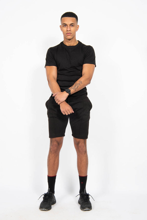 Mens Black Muscle Fit Zip Pocket Shorts Set