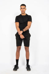 Mens Black Muscle Fit Zip Pocket Shorts Set