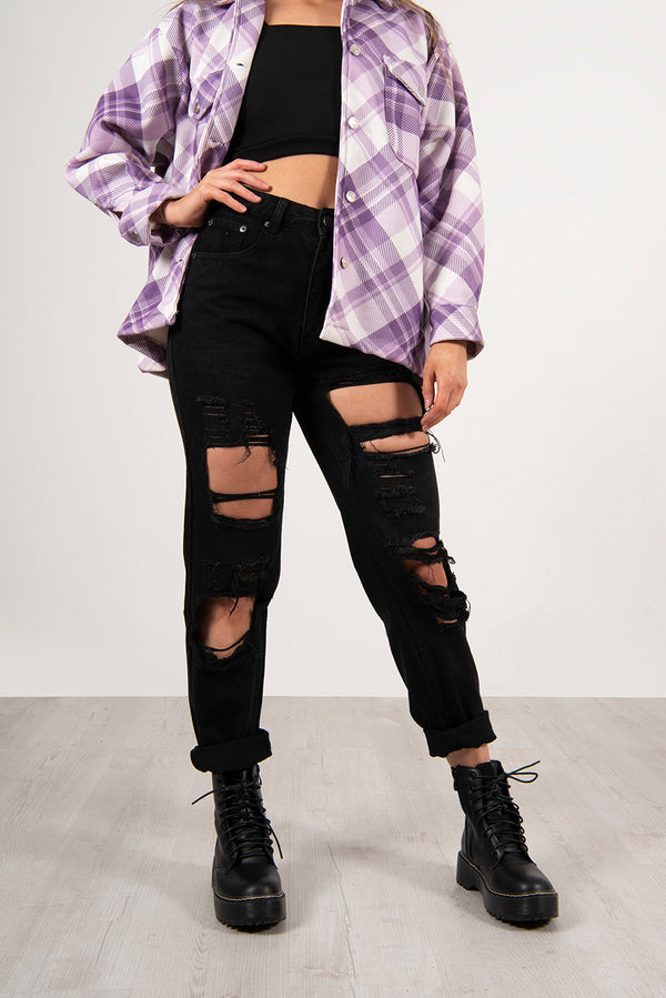 Black ripped high waisted mom jeans