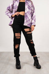 Black ripped high waisted mom jeans