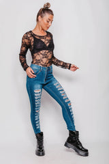 Black Lace Long Sleeve Top