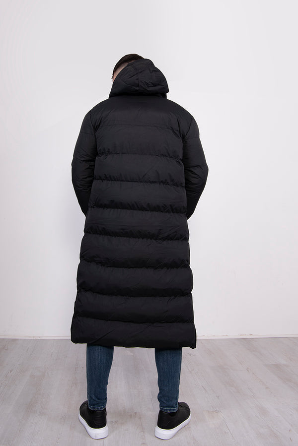Mens Black Padded Longline Parka Coat