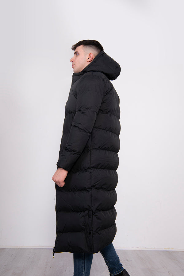 Mens Black Padded Longline Parka Coat