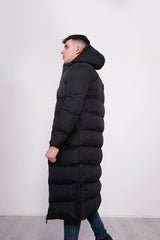 Mens Black Padded Longline Parka Coat