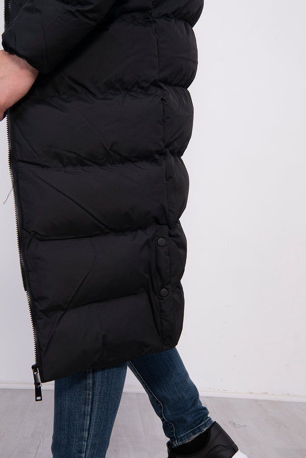 Mens Black Padded Longline Parka Coat