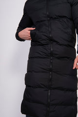 Mens Black Padded Longline Parka Coat