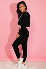 Black Love Top Crop Hoodie And Joggers 3 Piece Set