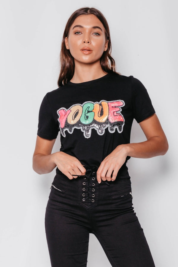 Black Multi Sequin Vogue Top