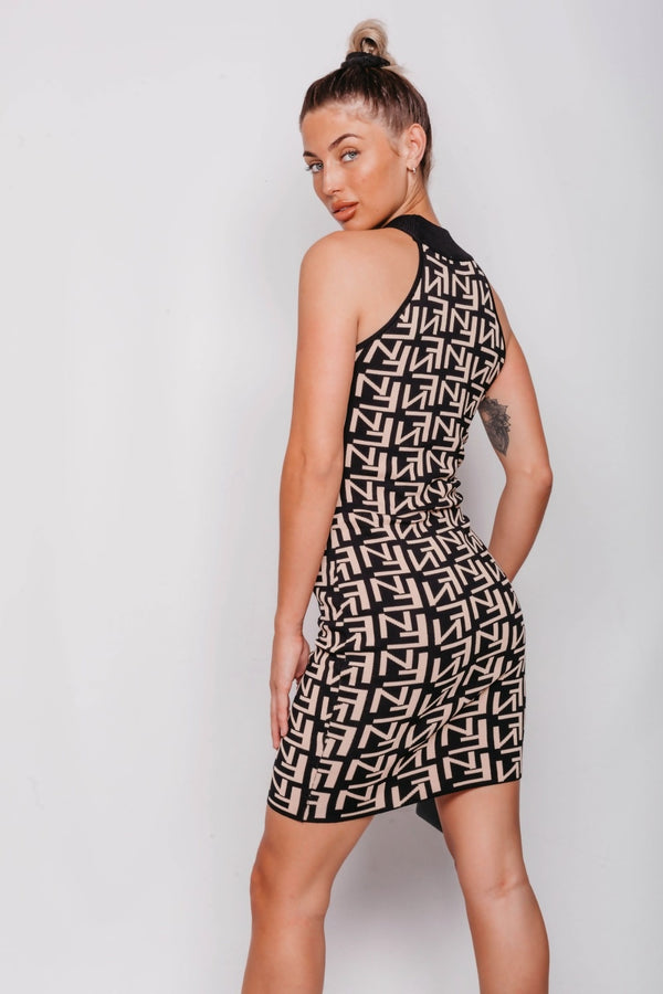 Black Printed Halter Bodycon Dress