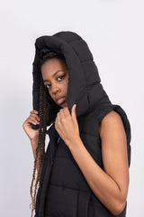 Black Longline Hooded Puffer Gilet