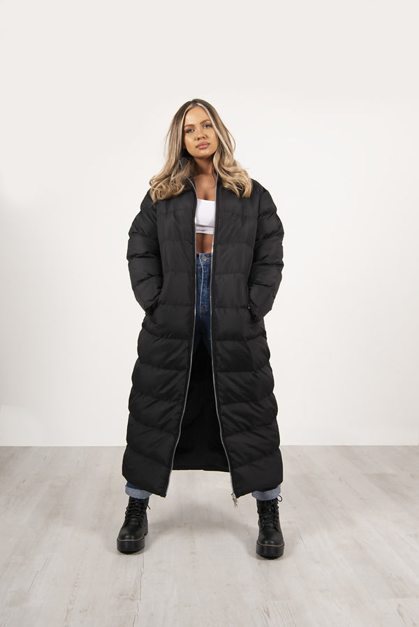 Plus Black Maxi Longline Puffer Coat