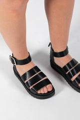 Black Platform Gladiator Chunky Strap Sandals