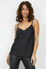 Black Satin V Neck Cami Top