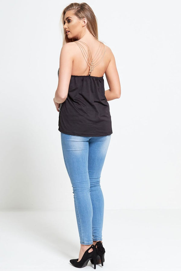 Black Sequin Chain Lock Top 