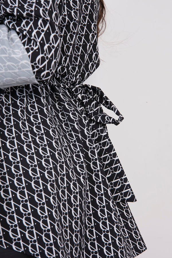 Black Printed Belted Blouse