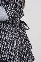 Black Printed Belted Blouse