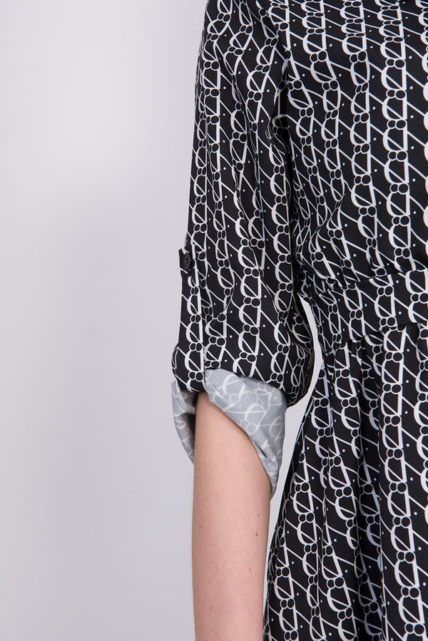 Black Printed Belted Blouse