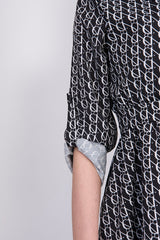 Black Printed Belted Blouse