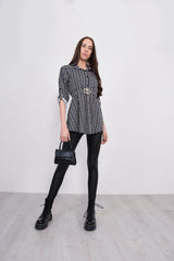 Black Printed Belted Blouse