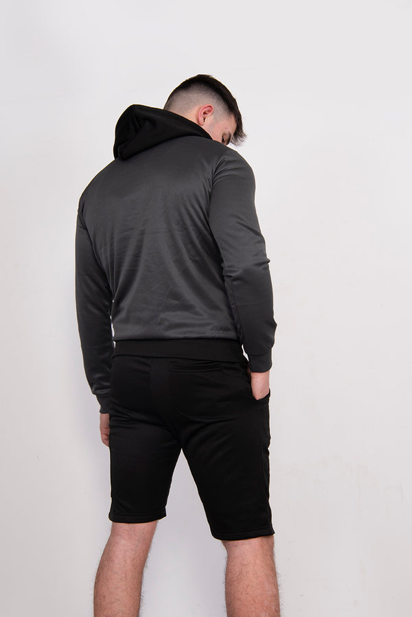 Mens Black Two Tone Half Zip Short Set 