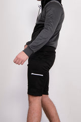 Mens Black Two Tone Half Zip Short Set 