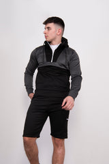Mens Black Two Tone Half Zip Short Set 