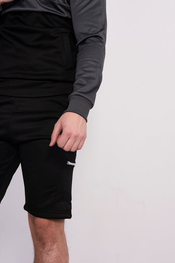 Mens Black Two Tone Half Zip Short Set 