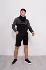 Mens Black Two Tone Half Zip Short Set 