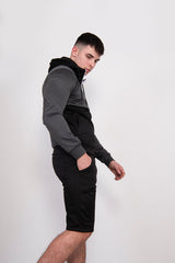 Mens Black Two Tone Half Zip Short Set 