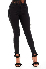 Black Side Stripe Stud Detail Skinny Jeans 