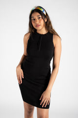 Black Sleeveless Zip Up Bodycon Mini Dress 