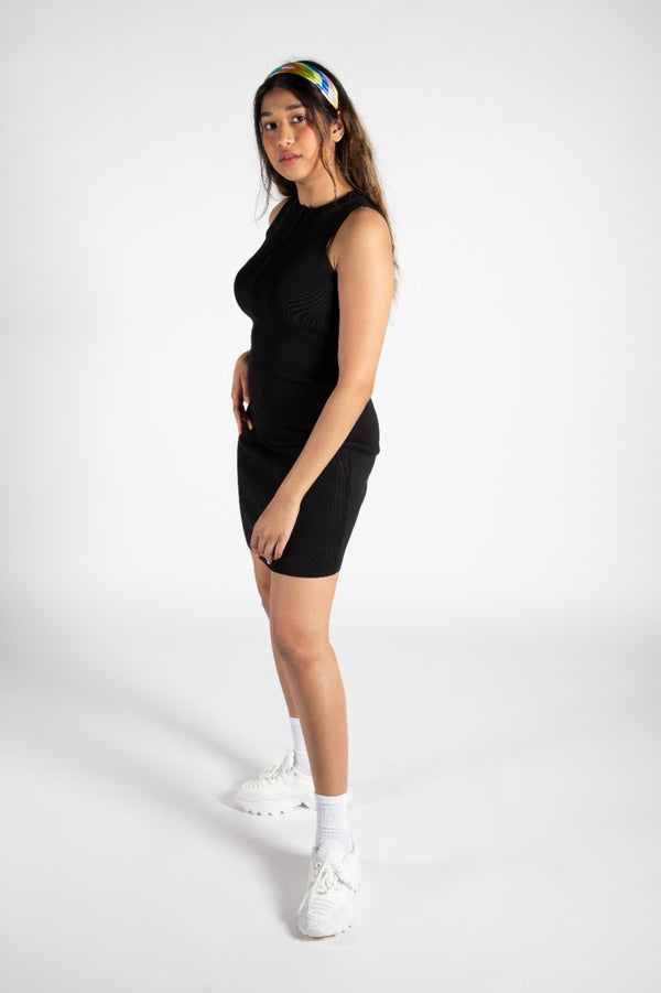 Black Sleeveless Zip Up Bodycon Mini Dress 