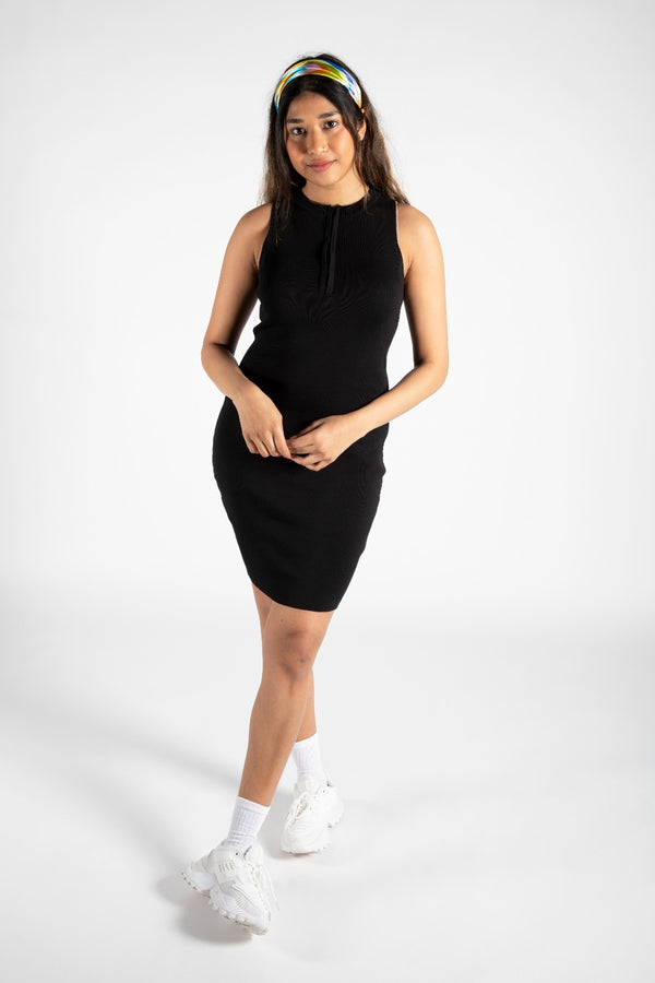 Black Sleeveless Zip Up Bodycon Mini Dress 