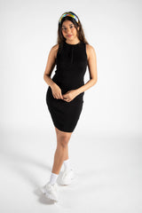 Black Sleeveless Zip Up Bodycon Mini Dress 