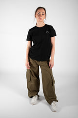 Black Cotton Smiley Face Embroidered T-Shirt