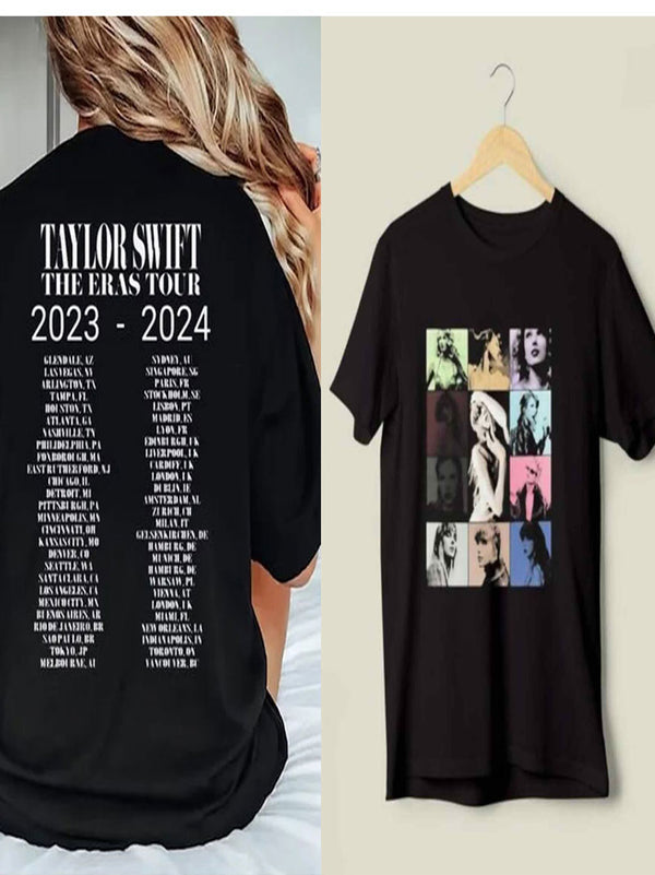 Black Taylor Eras Tour 2 Sided Print T-Shirt