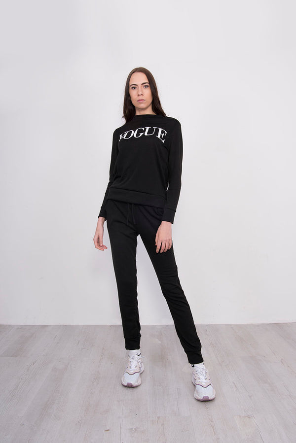 Black Marl Vogue Slogan Loungewear Set