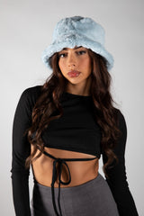 Blue Pastel Faux Fur Bucket Hat