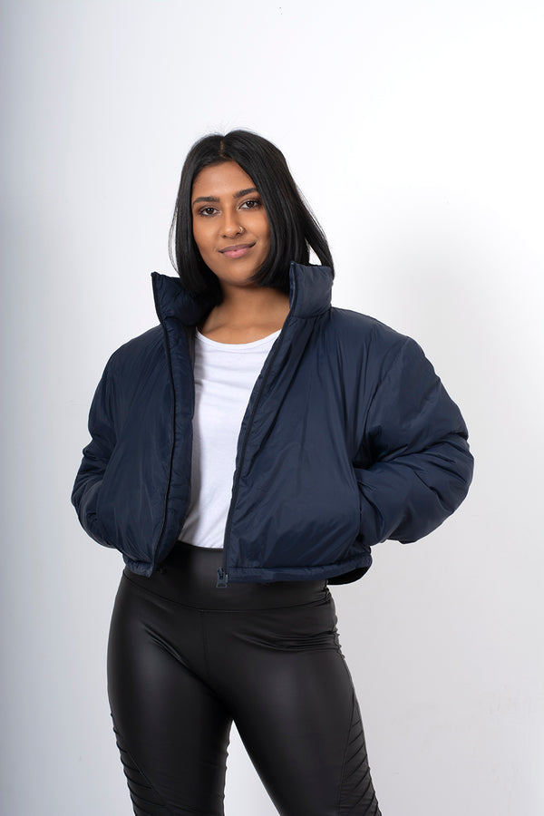 Navy cropped funnel neck jacket 