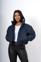 Navy cropped funnel neck jacket 