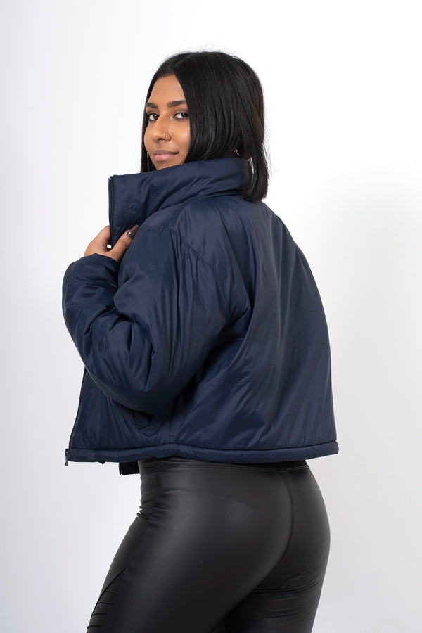 Navy cropped funnel neck jacket 
