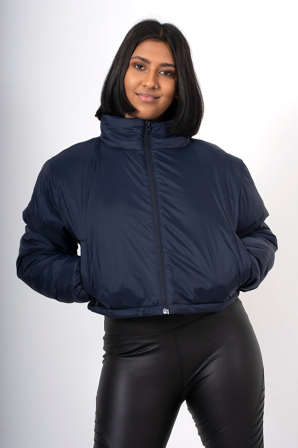 Navy cropped funnel neck jacket 