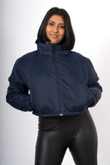 Navy cropped funnel neck jacket 