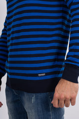 Mens Blue Stripe Contrast Jumper