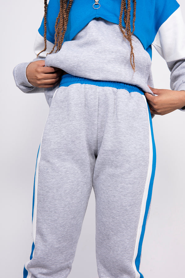 Royal Blue Colour-block Half Zip Lounge Set