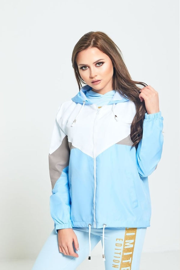 Blue Zip Through Hooded Jacket