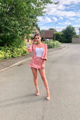 Blush Faux Suede Frill Hem Jacket And Skirt Set