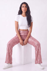 Pink Glitter Sequin Flare Trousers - Olivia