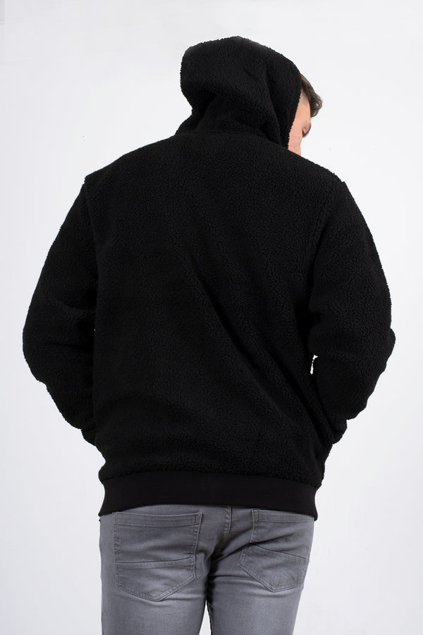 Mens black zip up hooded teddy jacket