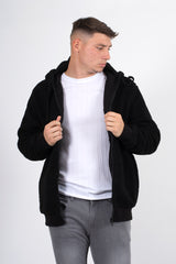Mens black zip up hooded teddy jacket